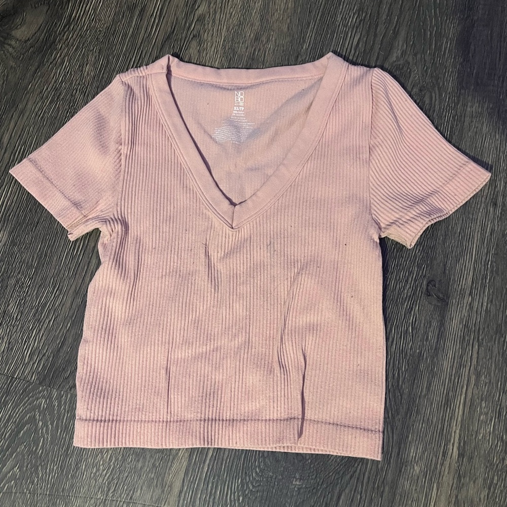 NOBO Light Pink Ribbed V-Neck Tee
